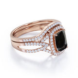 2 Carat Emerald cut Lab Black Diamond Wedding Ring Set in White Gold