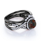 Chevron 1.60 Carat Round Cut Black Fire Opal And Diamond Infinity Halo Wedding Ring Set In White Gold