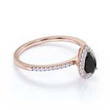 Pave 1.75 Carat Pear Cut Lab Black Diamond and Vintage Engagement Ring in White Gold