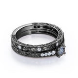 Art Deco 0.55 Ct Round Salt and Pepper Diamond Wedding Ring Set