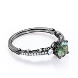 Decorative Basket 0.75 carat Round Moss Agate and Moissanite Engagement Ring in White Gold