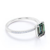 1.25 Ct Emerald Cut Lab Alexandrite Pave Engagement Ring