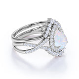 Antique 1.75 Ct Pear Cut Lab Created Opal Bridal Set