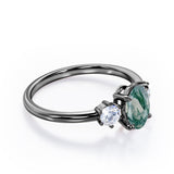 Simple Trio Stone 0.8 carat Oval Moss Green Agate and Diamond Engagement Ring in Rose Gold