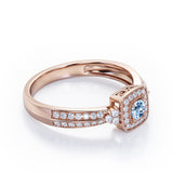 Double Pave Channel 1.5 Carat Round-Shaped Aquamarine Halo Cluster Engagement Ring in  White Gold