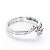 Twisted 7 Stone Ring - 0.55 carat Princess Morganite and Moissanite Elegant Engagement Ring in Rose Gold