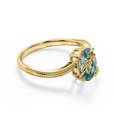 1 ct Oval Cut Green Moss Agate Bypass Milgrain Engagement Ring