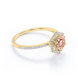 Elegant Hexagon Style 1.75 Carat Round Orange Peach Morganite and Diamond Engagement Ring in Rose Gold