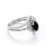 1.35 Carat Oval cut Lab Black Diamond Wedding Ring Set in Rose Gold