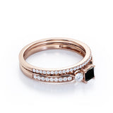 1.65 Carat Princess Cut Lab Grown Black Diamond Three Stone Vintage Wedding Ring In White Gold