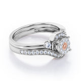 Pave-Prong Design 0.55 TCW Round Shape Morganite and Moissanite Bridal Ring Set in White Gold