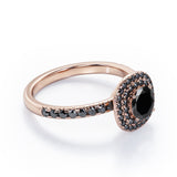 Cushion Double Halo - 1.5 TCW Round Cut Lab Created Black Diamond - Engagement Ring with Pave Accents in White Gold