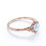 Leaf Design 1.50 Carat Round Cut Blue Moonstone and Diamond Channel Engagement Ring in Rose Gold
