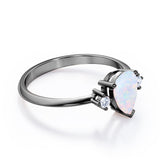 Trilogy 1.10 Carat Tear Drop Genuine Opal And Diamond Three Stone Engagement Ring In White Gold