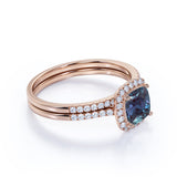 Semi Eternity Pave 1.75 Carat Cushion Cut and Diamond Halo Wedding Set Rings