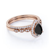 Bestselling 1.75 Carat Pear cut Wedding Ring Set with Lab Black Diamond for Women in Rose Gold