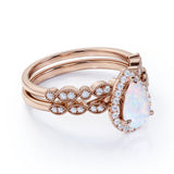 1.75 ct Teardrop Blue Fire Opal and Diamond Engagement Ring Set in 10K Rose Gold