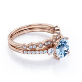 Antique 1.75 ct Round Aquamarine Pave Bridal Set