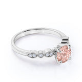 Beautiful 1.25 Carat Round Cut Peach Morganite and Diamond Engagement Ring in 10k Rose Gold Designer Ring