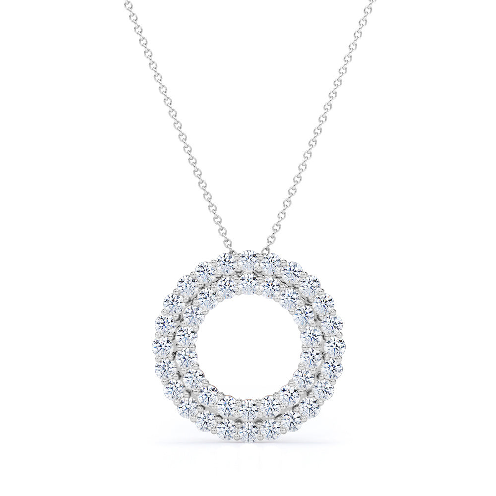 Affordable 0.30 Carat Round Cut Moissanite Double Layer Open Circle Pendant Necklace In Rose Gold