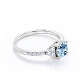 Classic 1.50 Carat Round Cut Aqua Sky Blue Aquamarine and Diamond 7 Stone Cluster Engagement Ring in Rose Gold for Women