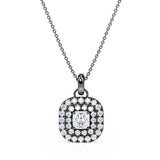 Floating Claw Set 1.50 Carat Princess Cut Certified Moissanite and Diamond Double Halo Single Bail Pendant Necklace in White Gold