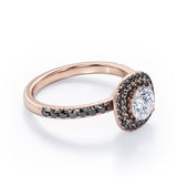 Cushion Double Halo - 1.5 TCW Round Cut Moissanite with Lab Created Black Diamond - Engagement Ring with Pave Accents in White Gold