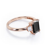 Past, Present and Future 1.10 Carat Emerald Cut Black Diamond Three Stone Engagement Ring In White Gold
