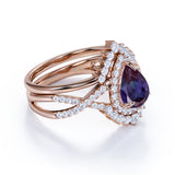 Infinity 2 Ct Pear Lab Alexandrite Pave Bridal Set