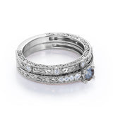 Art Deco 0.55 Ct Round Salt and Pepper Diamond Wedding Ring Set