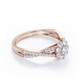 Infinity Twisted Shank 0.5 TCW Round-Shaped Diamond Halo Setting Engagement Ring in 10K Rose Gold