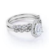 1 Ct Pear Cut Diamond Art Deco Bridal Set