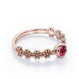 Flower Field 0.5 carat Round Lab Ruby Solitaire Nature-Inspired ring in Rose Gold