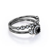 1.35 Carat Round Cut Lab Grown Black Diamond Halo Wedding Ring Set In White Gold