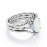 Nature 1.15 Ct Hexagon Cut Lab Created Opal Wedding Ring Set