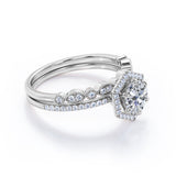 Certified 1 Ct Round Lab Diamond Art Deco Wedding Ring Set