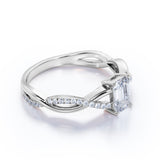1.25 Carat emerald cut Moissanite and Diamond Solitaire Infinity Engagement Ring in 10k White Gold