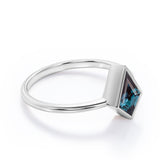 Bezel Set 0.85 Carat Kite Shaped Lab Created Alexandrite Solitaire Engagement Ring In White Gold