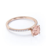 Six Prong Set 1.25 Carat Round Cut Morganite and Diamond Engagement Ring in White Gold