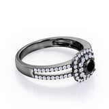 Split Shank 1.55 Carat Round Cut Black Diamond Double Halo  Engagement Ring In Black Gold