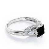 Classic Eight Prongs 1.30 Carat Princess Cut Black Diamond Marquise Framed Vintage Engagement Ring In Rose Gold