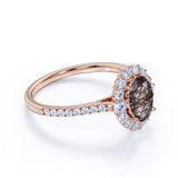 1.50 ct Oval Black Rutilated Quartz Cluster Pave Engagement Ring