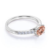 Surface Prong 1.50 Carat Egg Shaped Blush Pink Morganite and Diamond Parallel Engagement Ring in Rose Gold