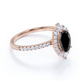 Huge 1.50 Carat Oval Lab Made Lab Black Diamond and Clustered Engagement Ring in White Gold