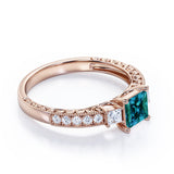 1.40 Ct Princess Lab Alexandrite Three Stone Engagement Ring