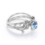 Art Deco 1.05 ct Round Aquamarine Bridal Ring Set