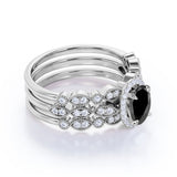 Bestselling 2 Carat Oval cut Lab Black Diamond Trio Wedding Ring Set in White Gold