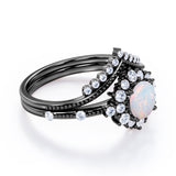 Vintage 1.40 Ct Round Cut Lab Created Opal Bridal Set