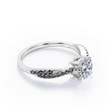 Basket Cathedral - 1.45 TCW Round Shape Moissanite with Lab Created Black Diamond - Crossover Pave Engagement Ring in Black Gold