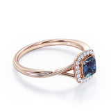 Unique 1.25 Carat Cushion Cut Lab Created Alexandrite And Diamond Split Shank Engagement Ring In White Gold